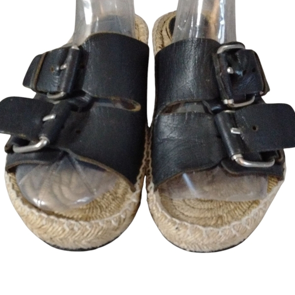 Palomitas Black Leather Double Strap Sandals Size 7-7.5 - Picture 3 of 8